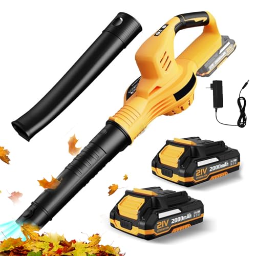 Laubbläser, kabellos, 21 V, Akku und Ladegerät, 2 Geschwindigkeitsstufen, 3000 W, Akku-Laubbläser für die Reinigung von Garten und Schneeräumung, elektrisches Gebläse (2 Batterien A) von Oamger