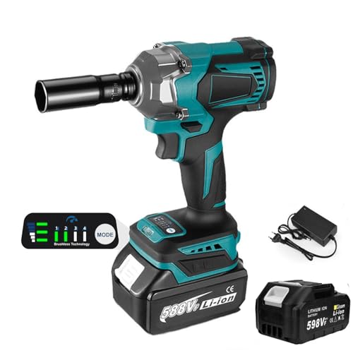 Oamger 1200N.M Akku-Schlagschrauber, 1/2 Zoll, Schlagschrauber, Bürstenloser Schlagschrauber mit 1 Akku, 6700 U/min, Multifunktions-Schlagschrauber mit LED-Licht, 4 Geschwindigkeiten von Oamger