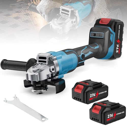 Oamger Akku Winkelschleifer 125 mm, Akku Winkelschleifer mit 2 × Akkus & Ladegerät, 12000RPM Akku-Scheibe, Lamellenscheiben zum Schneiden, Rostentfernung Oamger Akku Winkelschleifer 125 mm, Akku Winkelschleifer mit 2 × Akkus & Ladegerät, 12000RPM Akku-Scheibe, Lamellenscheiben zum Schneiden, Rostentfernung von Oamger