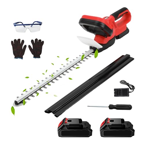 Profi-Heckenschere, kabellos, 21 V, mit 7500 mAh Akku und Schnellladegerät, doppelte Schneidklinge, Schnittdurchmesser 15 mm, Schnittlänge 55 cm, für Garten, Rasen und Hof (Batterie x 2 R) von Oamger