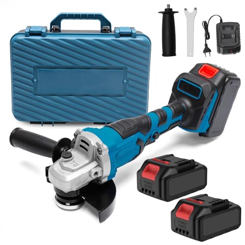 Winkelschleifer, kabellos, 21 V, Winkelschleifer 125 mm, 1000 W, Schleifmaschine mit 13000 U/min, 3 Geschwindigkeitsstufen mit 2 Akkus und Batterieanzeige, 2 Trennscheiben zum Schneiden, Polieren und Winkelschleifer, kabellos, 21 V, Winkelschleifer 125 mm, 1000 W, Schleifmaschine mit 13000 U/min, 3 Geschwindigkeitsstufen mit 2 Akkus und Batterieanzeige, 2 Trennscheiben zum Schneiden, Polieren und von Oamger