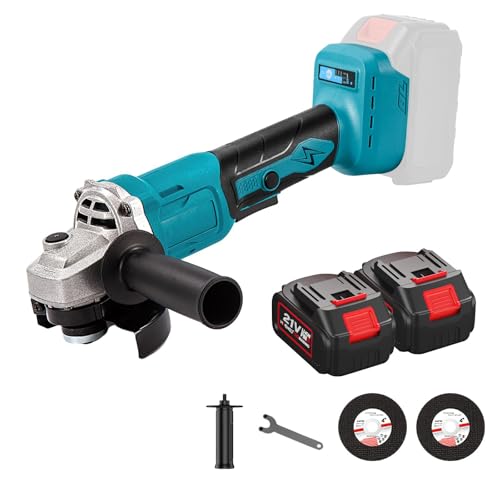 Winkelschleifer, kabellos, 21 V, Winkelschleifer 125 mm, 1000 W, Schleifmaschine mit 13000 U/min, 3 Geschwindigkeitsstufen mit 2 Akkus und Batterieanzeige, 2 Trennscheiben zum Schneiden, Polieren und von Oamger