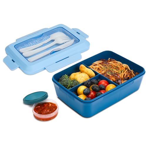 Oamwrae 1300 ml Bento Box Kinder mit Besteck, Auslaufsichere Lunchbox Erwachsene mit Fächern, Brotdose für Schule, Büro und Camping, Mikrowellen- und Spülmaschinenfest von Oamwrae
