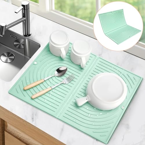 Oamwrae Abtropfmatte Geschirr aus Silikon, Faltbare Geschirrmatte, Hitzebeständig, Rutschfest Dish Drying Mat für die Küche (43 × 34 cm, Grün) von Oamwrae