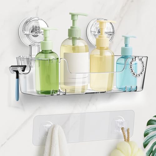 Oamwrae Duschablage ohne Bohren Saugnapf, Duschregal mit Rasiererhalter und Haken, Abnehmbarer Kleberegal Bad mit Großer Kapazität, Shampoo Halterung für Dusche, 2 Optionen zur Installation Oamwrae Duschablage ohne Bohren Saugnapf, Duschregal mit Rasiererhalter und Haken, Abnehmbarer Kleberegal Bad mit Großer Kapazität, Shampoo Halterung für Dusche, 2 Optionen zur Installation von Oamwrae