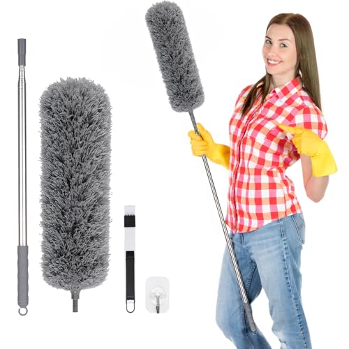 Oamwrae Staubwedel Lang Ausziehbar, Mikrofaser Staubwedel mit Teleskopstange, Gesamtlänge bis 280cm, [Waschbar & Zieht Staub An] Duster für Decken, Autos, Haushaltsreinigung von Oamwrae