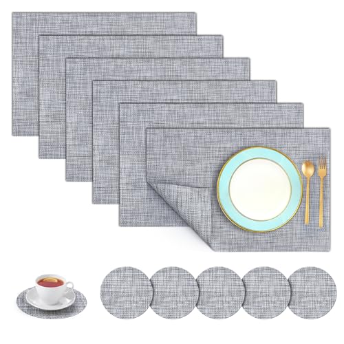 Oamwrae Tischsets und Untersetzer 6er Set, Tischsets Abwaschbar, Hitzebeständige Rechteckige PVC-Platzsets, 45 x 30 cm - Schwarz und Grau Oamwrae Tischsets und Untersetzer 6er Set, Tischsets Abwaschbar, Hitzebeständige Rechteckige PVC-Platzsets, 45 x 30 cm - Schwarz und Grau von Oamwrae