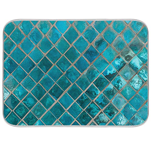 Oarencol Abtropfmatte für Geschirr, Keramik, Mosaik, Blaues Büffelkaro, Marmor, Stein, saugfähig, Mikrofaser, 40,6 x 45,7 cm von Oarencol