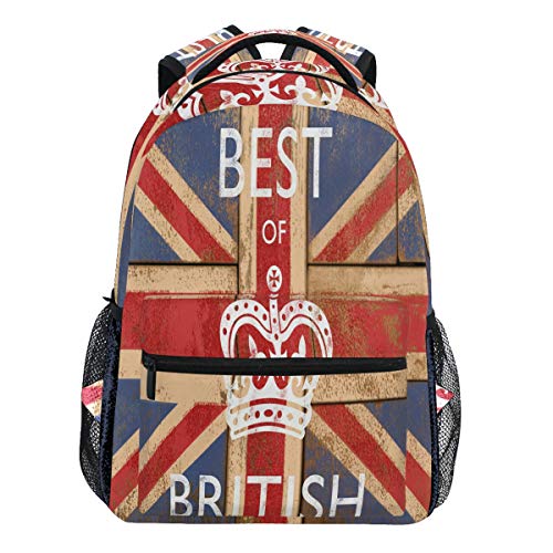 Oarencol Best of Britische Flagge Rucksack Büchertasche Crown England Daypack Reise Schule College Tasche für Damen Herren Mädchen Jungen von Oarencol