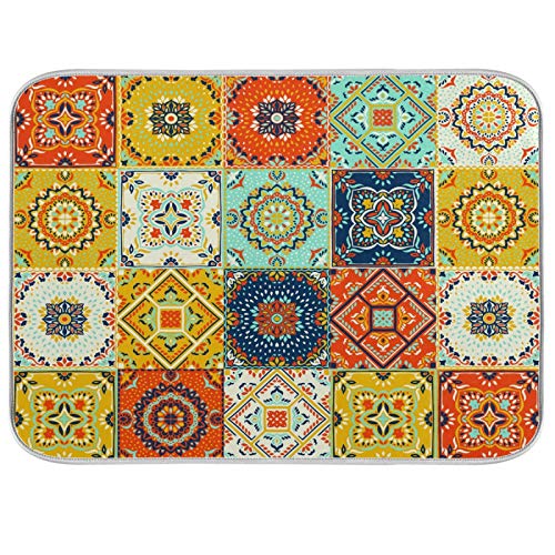 Oarencol Boho-Geometrie-Abtropfmatte, Mandala, marokkanisch, bunt, kariert, groß, Küchentheke, wendbar, Mikrofaser, Geschirrabtropfmatte, 45,7 x 61 cm von Oarencol