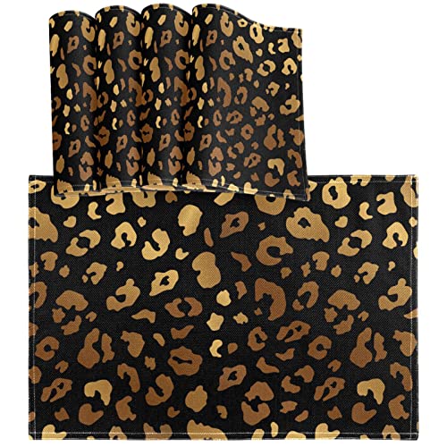 Oarencol Goldenes Leopard Tischset 4er Set, Tierhaut Schwarz Tischsets Hitzebeständig Waschbar Saubere Tischsets für Küche Esszimmer Dekoration von Oarencol