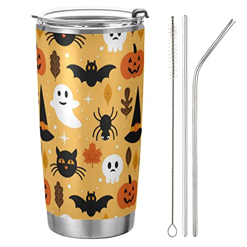 Oarencol Halloween 590 ml Tumbler Ghost Skull Pumpkin Black Cat Car Coffee Mug with Lid and Straw Stainless Steel Vacuum Insulated Water Bottle von Oarencol