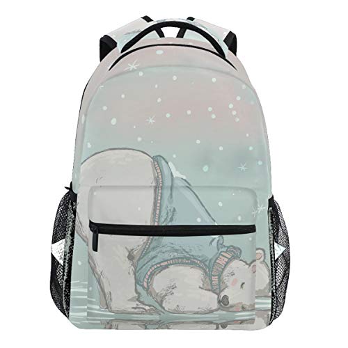 Oarencol Rucksack, Motiv: schlafender Eisbär, Tier, Schnee, Büchertasche, Tagesrucksack, Reise, Schule, Hochschultasche für Damen Herren Mädchen Jungen von Oarencol