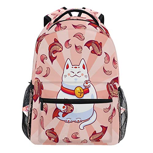 Oarencol Rucksack, japanisches Glücksbringer, Katze, Fisch, für Reisen, Schule, Schule, College von Oarencol