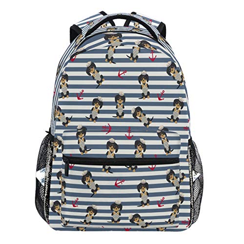 Oarencol Rucksack Dackel Welpe Sailorman Anchor Stripe Funny Dog Backpack Bookbag Daypack Travel School College Bag für Damen Herren Mädchen Jungen von Oarencol