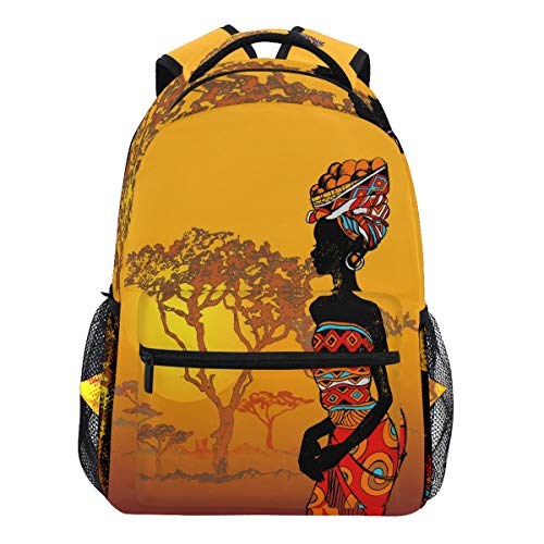 Oarencol Rucksack für Damen, Herren, Mädchen, Jungen, afrikanische Frau, Ethnisch, Tribal, Bohemian, indisch, Schwarz von Oarencol