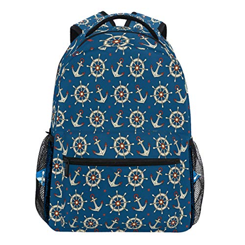 Oarencol Rucksack mit Anker und Sternen, Marineblau, Bootsrucksack, Tagesrucksack, Reisen, Schule, College Tasche für Damen Herren Mädchen Jungen von Oarencol