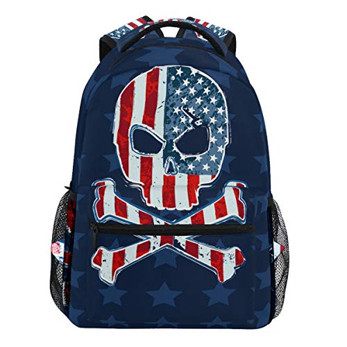 Oarencol Rucksack mit Totenkopf-Flagge, USA und Sterne, gestreift, Tagesrucksack, Reisetasche, Schule von Oarencol