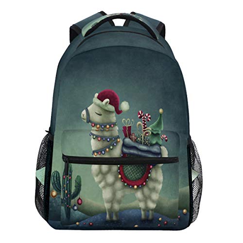 Oarencol Rucksack mit niedlichem Tier-Llama im Nikolausmütze, Kaktus, für Reisen, Schule, Hochschulen, für Damen und Herren von Oarencol
