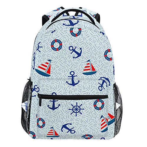 Oarencol Sailboat Anker Lenkrad Lifebuoy Ocean Line Rucksack Büchertasche Daypack Reise Schule College Tasche für Damen Herren Mädchen Jungen von Oarencol