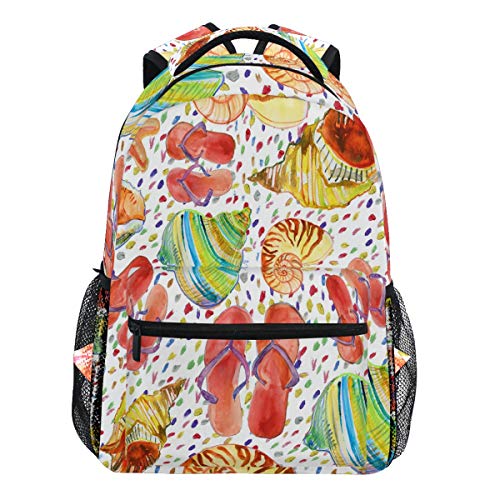 Oarencol Sommer Bunte Flip Flops Seestern-Muscheln Gepunkteter Rucksack Büchertasche Tagesrucksack Reise Schule College Tasche für Damen Herren Mädchen Jungen von Oarencol