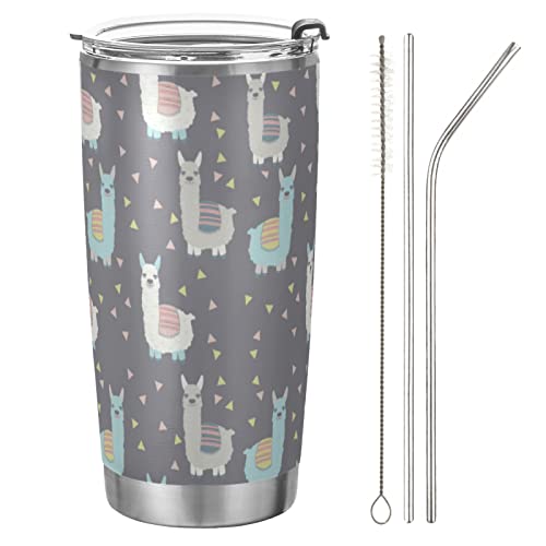 Oarencol Süßes Llama-Alpaka-Dreieck 590 ml Tumbler Tiere Geometrie Kaffeetasse mit Deckel und Strohhalm Edelstahl vakuumisolierte Wasserflasche von Oarencol