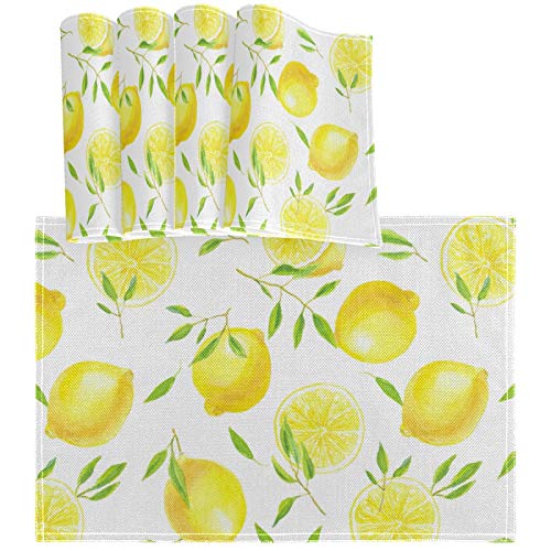 Oarencol Summer Lemon Leaves Fruits Tischset 4er Set Tischsets Hitzebeständig Waschbar Saubere Platzsets für Küche Esszimmer Dekoration von Oarencol
