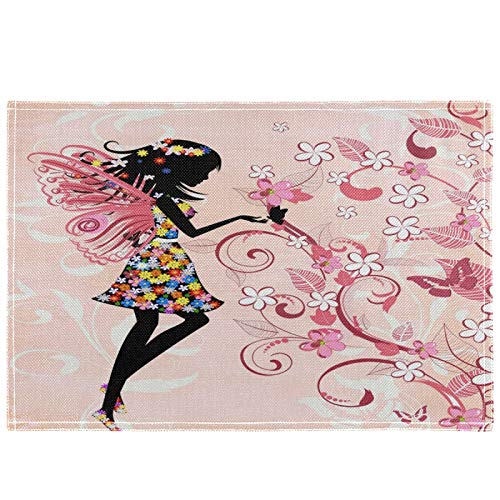 Oarencol Tischset mit Feen-Blumenmädchen, Schmetterlinge und Flügeln, rosa, hitzebeständig, waschbar, für die Küche, Tischdekoration, 45,7 x 30,5 cm von Oarencol