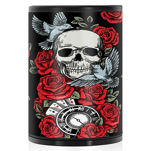 Oarencol Totenkopf Rosen Auto Aschenbecher mit Deckel Halloween Vögel Uhr Karten Rot Floral Tragbar Rauchfreier Aschenbecher Mini Auto Mülleimer Abnehmbarer Edelstahl Aschenbecher für Getränkehalter von Oarencol