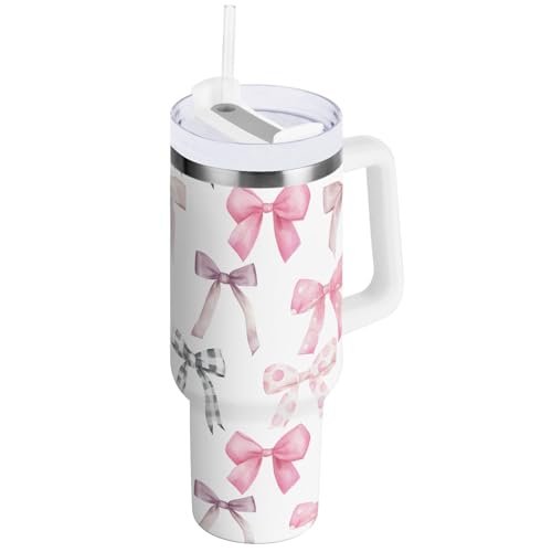 Oarencol Trinkbecher mit Griff, süße Schleifen, Bänder, isolierte Wasserflasche mit Strohhalm-Deckel, vakuumisoliert, Edelstahl, Reise-Kaffeebecher, 1,2 l Oarencol Trinkbecher mit Griff, süße Schleifen, Bänder, isolierte Wasserflasche mit Strohhalm-Deckel, vakuumisoliert, Edelstahl, Reise-Kaffeebecher, 1,2 l von Oarencol