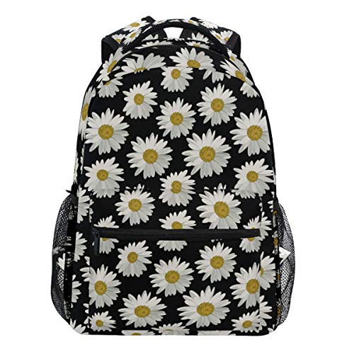 Oarencol Vintage Gänseblümchen Blumen Schwarz Rucksack Büchertasche Daypack Reise Schule College Tasche für Damen Herren Mädchen Jungen von Oarencol