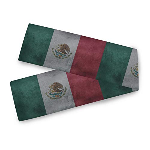 Oarencol Vintage Mexiko Flagge 3D Tischläufer 33 x 178 cm doppelseitig Polyester rechteckig Tischdecke für Hochzeit, Küche, Party, Esszimmer, Heimdekoration, 100% Polyester, 13x90in von Oarencol