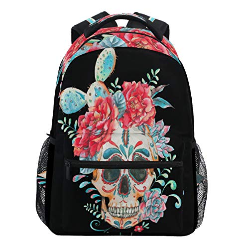 Oarencol Vintage Totenkopf Rose Kakteen Sukkulenten Blume Rucksack Büchertasche Daypack Reise Schule College Tasche für Damen Herren Mädchen Jungen von Oarencol