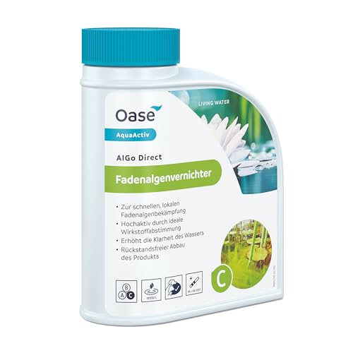 OASE 43139 AquaActiv AlGo Direct Fadenalgenvernichter 500 ml - biologische Teichpflege ideal gegen Fadenalgen im Teich Gartenteich Schwimmteich Fischteich Koiteich, Silber von Oase