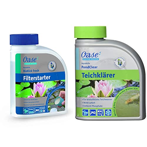 OASE 43145 AquaActiv BioKick Fresh 500 ml für 10.000 l - Filterbakterien Starterbakterien & 43140 AquaActiv PondClear Teichklärer 500 ml - Teichpflege | Sofortwirkung | bindet Schwebealgen von Oase