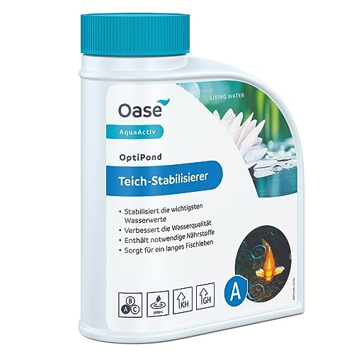 OASE 43149 AquaActiv OptiPond 500 ml - Teichstabilisierer, Wasserstabilisator, Wasseraufbereiter für Gartenteich Fischteich Koiteich Schwimmteich, ganzjährig einsetzbar, Silber von Oase