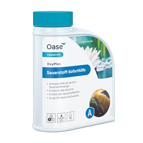 OASE 43153 AquaActiv OxyPlus Sauerstoffsoforthilfe Wasserpflege 500 ml - langanhaltender Wasseraufbereiter mit Depotwirkung zur Erhöhung von Sauerstoff im Schwimmteich Gartenteich Koiteich Fischteich von Oase