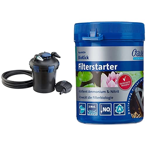 OASE 50455 Druckfilter BioPress Set 10000 & 43138 AquaActiv BioKick 200 ml für 10.000 l - Teichbakterien Starterbakterien für Fischteich Gartenteich Schwimmteich von Oase