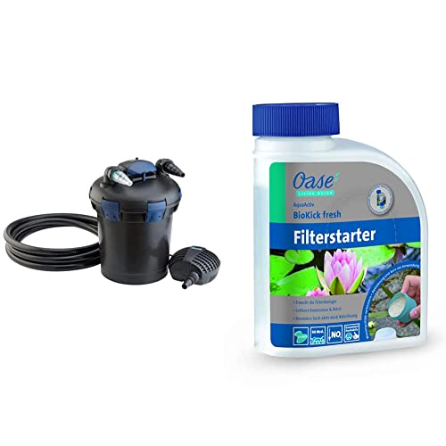 OASE 50455 Druckfilter BioPress Set 10000 & 43145 AquaActiv BioKick Fresh 500 ml für 10.000 l - Filterbakterien/Starterbakterien für Teich, Fischteich, Gartenteich, Schwimmteich von Oase