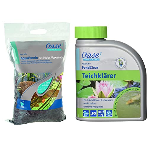 OASE 53759 AquaActiv AquaHumin Teichtorf Spezial-Torf für Gartenteich 10 l - natürlicher Algenschutz Wasserenthärter mit hohem Gehalt & 43140 AquaActiv PondClear Teichklärer 500 ml - Teichpflege von Oase