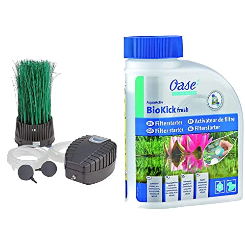 OASE 57071 Teichbelüfter OxyTex Set 500 | Teichbelüftung & 43145 AquaActiv BioKick Fresh 500 ml für 10.000 l - Filterbakterien Starterbakterien für Teich Fischteich Gartenteich Schwimmteich von Oase