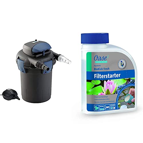 Oase 50499 BioPress Set 4000 | Druckfilterset | Gartenteich | Bachlauf | UVC-Technologie & 43145 AquaActiv BioKick Fresh 500 ml für 10.000 l - Filterbakterien Starterbakterien für Teich Fischteich von Oase