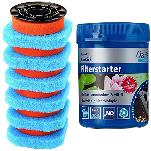 Oase 56884 Ersatzschwamm Set FiltoClear 15000 & 43138 AquaActiv BioKick 200 ml für 10.000 l - Teichbakterien Starterbakterien für Fischteich Gartenteich Schwimmteich von Oase