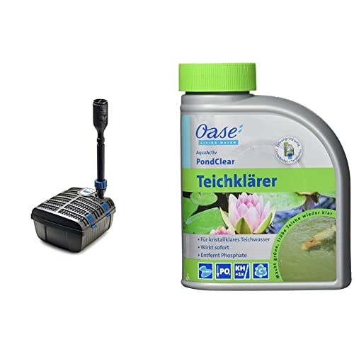 Oase 70233 Filtral 1500 UVC-Klärer, schwarz | Teichgröße: 1,5 m³ (mit Fischbesatz: 0,7 m³) & 43140 AquaActiv PondClear Teichklärer 500 ml - Teichpflege | Sofortwirkung | bindet Schwebealgen von Oase