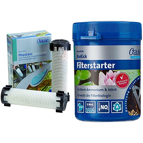 Oase Phosphatbinder AquaActiv PhosLess Algenschutz & 43138 AquaActiv BioKick 200 ml für 10.000 l - Teichbakterien Starterbakterien für Fischteich Gartenteich Schwimmteich von Oase