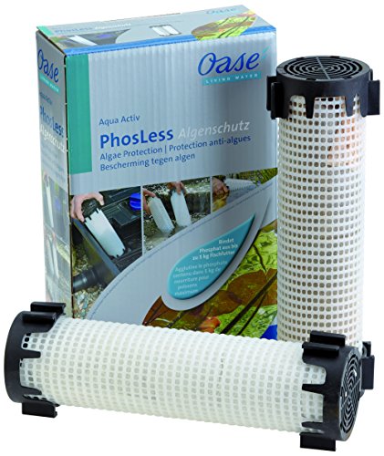 Oase AquaActiv PhosLess Algenschutz, 2 Säulen á 1 l - Phosphatbinder, für Teiche bis 40 m³/ 10 m³ (ohne/ mit Fischbesatz), bindet Chlor und Schwermetalle, Weiß von Oase