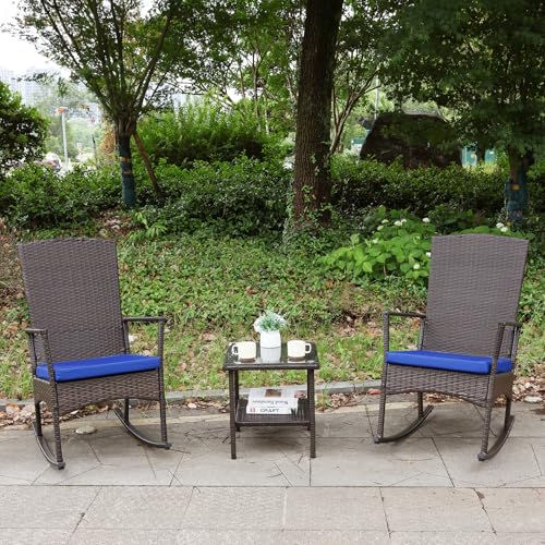 Schaukelstuhl Outdoor 3 Stück Hochlehner Terrasse Schaukelstühle Bistrotisch und Stühle 2er Set Königsblau von Oasishine