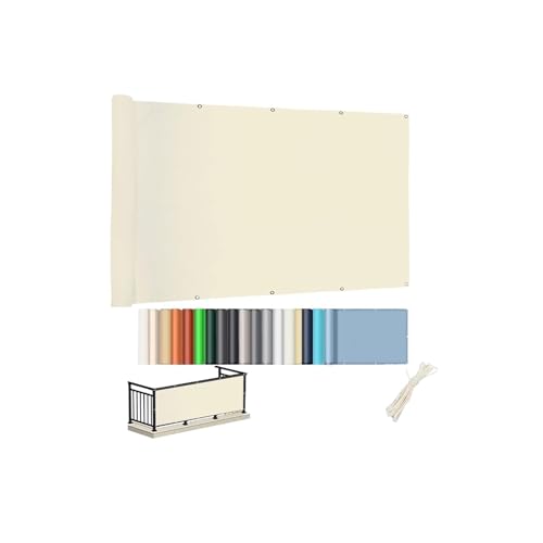 Balkon Sichtschutz Ohne Bohren, Blickdichte Balkonverkleidung Wetterfest, UV-Schutz, Balkon-Verkleidung Schattiernetz mit Ösen Kabelbinder für Garten Balkon Zaun Terrassen (0.5x1.5m, Milchweiß) von Oasisony