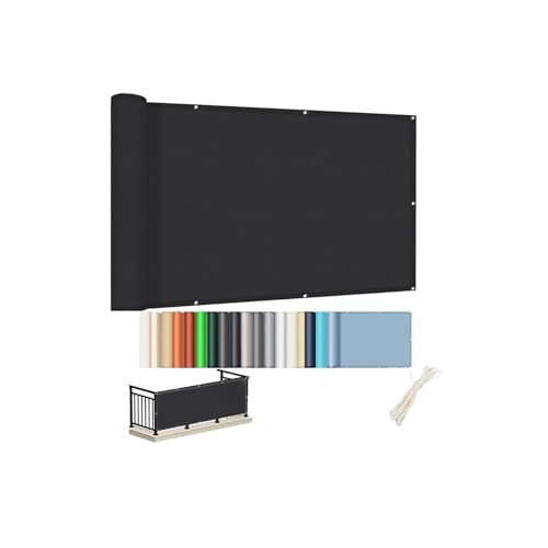 Oasisony Balkon Sichtschutz Ohne Bohren, Blickdichte Balkonverkleidung Wetterfest, UV-Schutz, Balkon-Verkleidung Schattiernetz mit Ösen Kabelbinder für Garten Balkon Zaun Terrassen (0.5x2m, Schwarz) von Oasisony