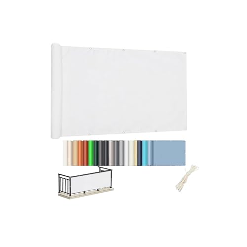 Oasisony Balkon Sichtschutz Ohne Bohren, Blickdichte Balkonverkleidung Wetterfest, UV-Schutz, Balkon-Verkleidung Schattiernetz mit Ösen Kabelbinder für Garten Balkon Zaun Terrassen (0.5x2m, Weiß) von Oasisony